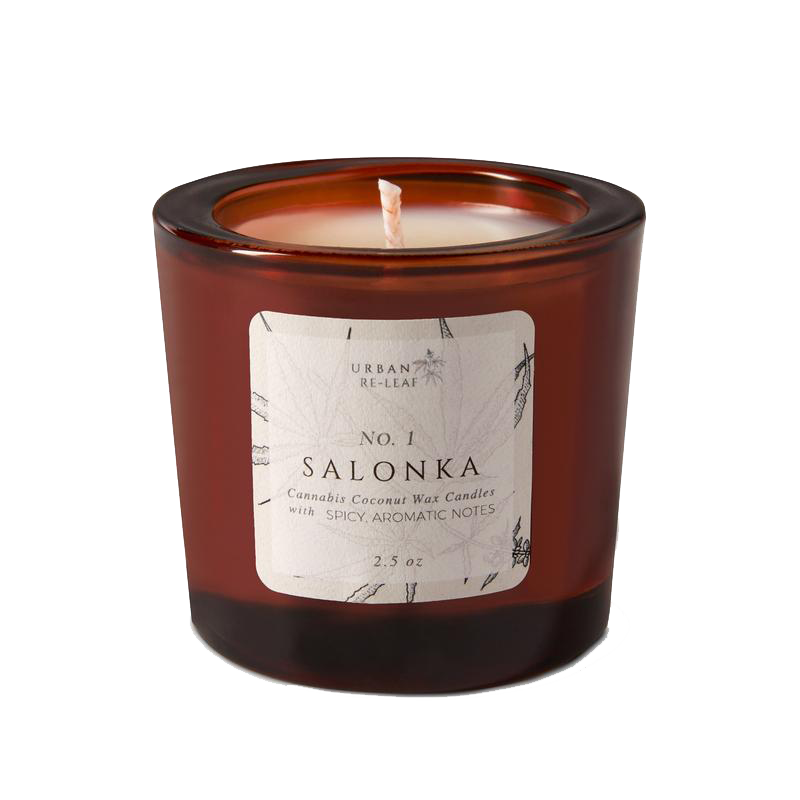 You'll enjoy this cannabis coconut wax candle with oakmoss, spicy tonka, sea salt and orchid