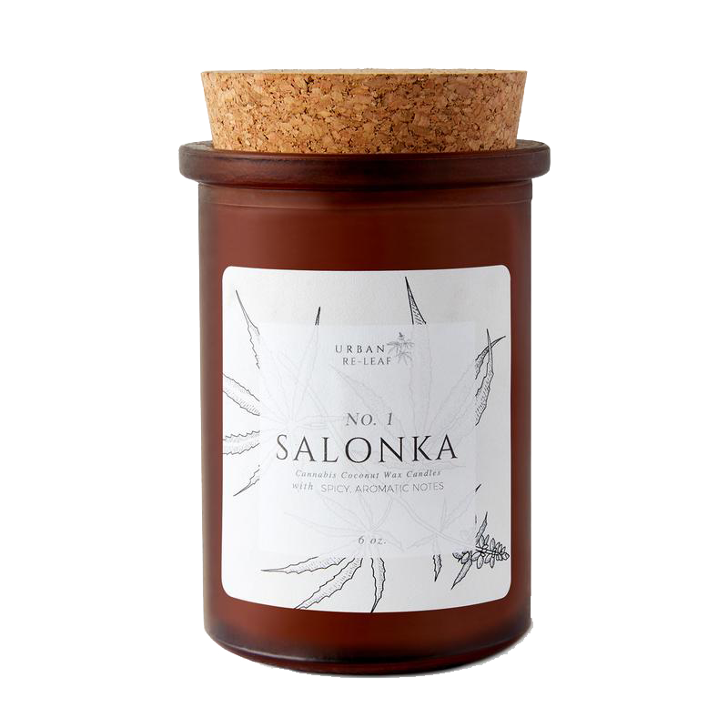 You'll enjoy this cannabis coconut wax candle with oakmoss, spicy tonka, sea salt and orchid